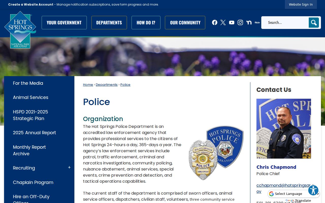 Garland County arrest lookup Hot Springs Police Department page