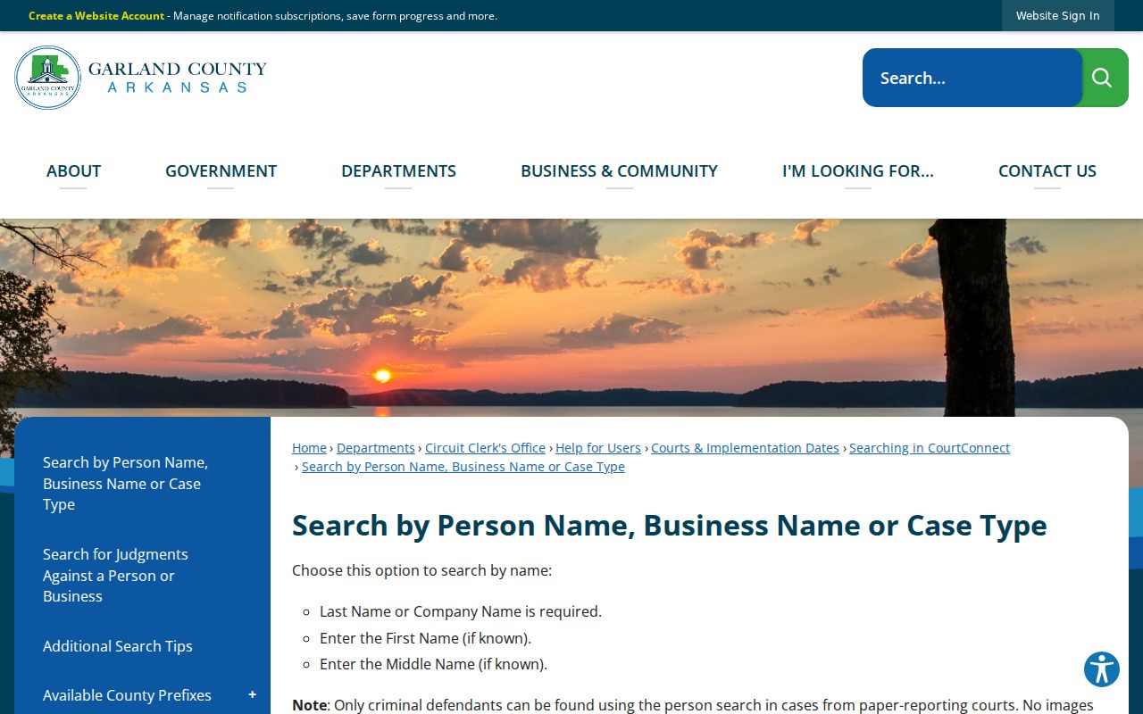 Garland County criminal court case name search help