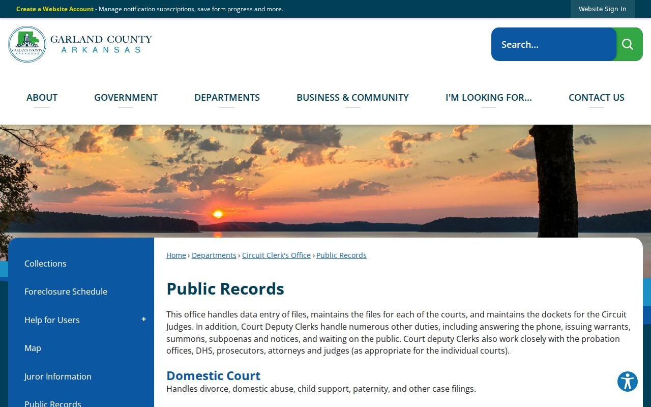 Garland County criminal court cases public records page