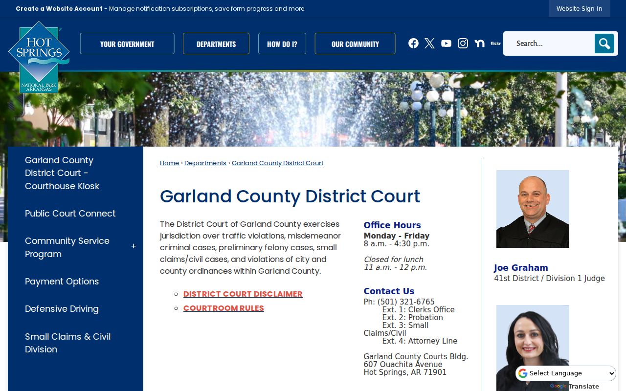 Garland County criminal court cases district court page