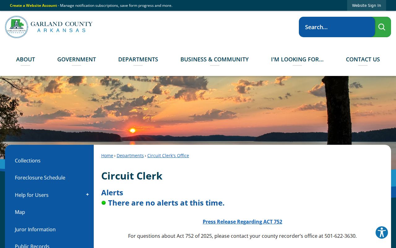 Garland County criminal history Circuit Clerk page