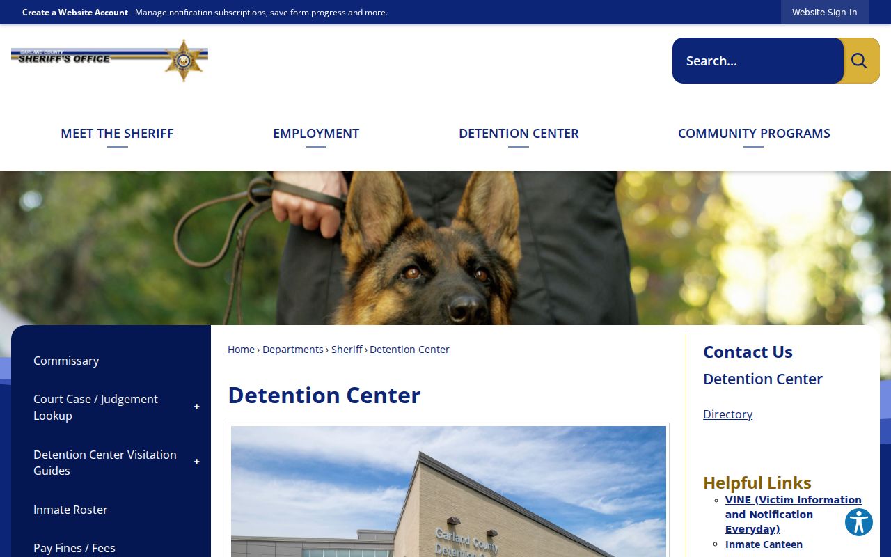 Garland County criminal history detention center page