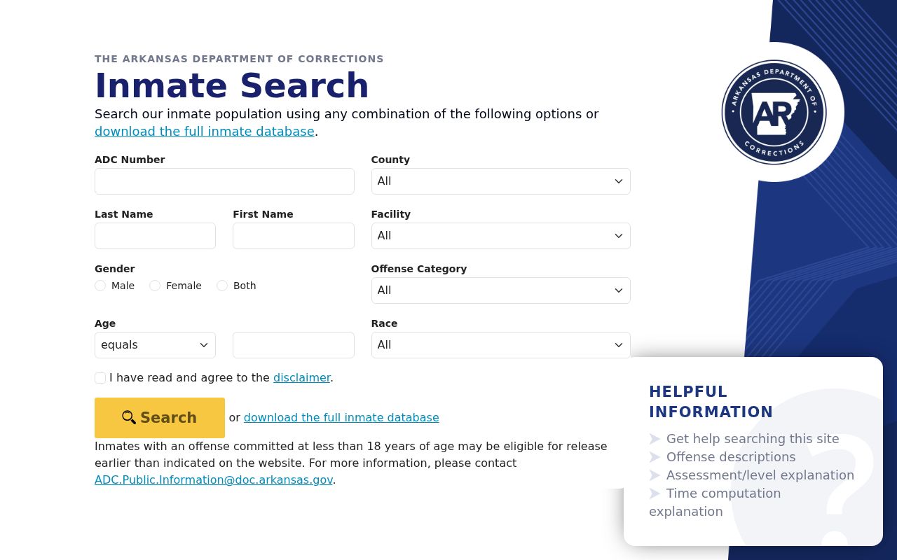 Garland County sex offender search Arkansas inmate locator